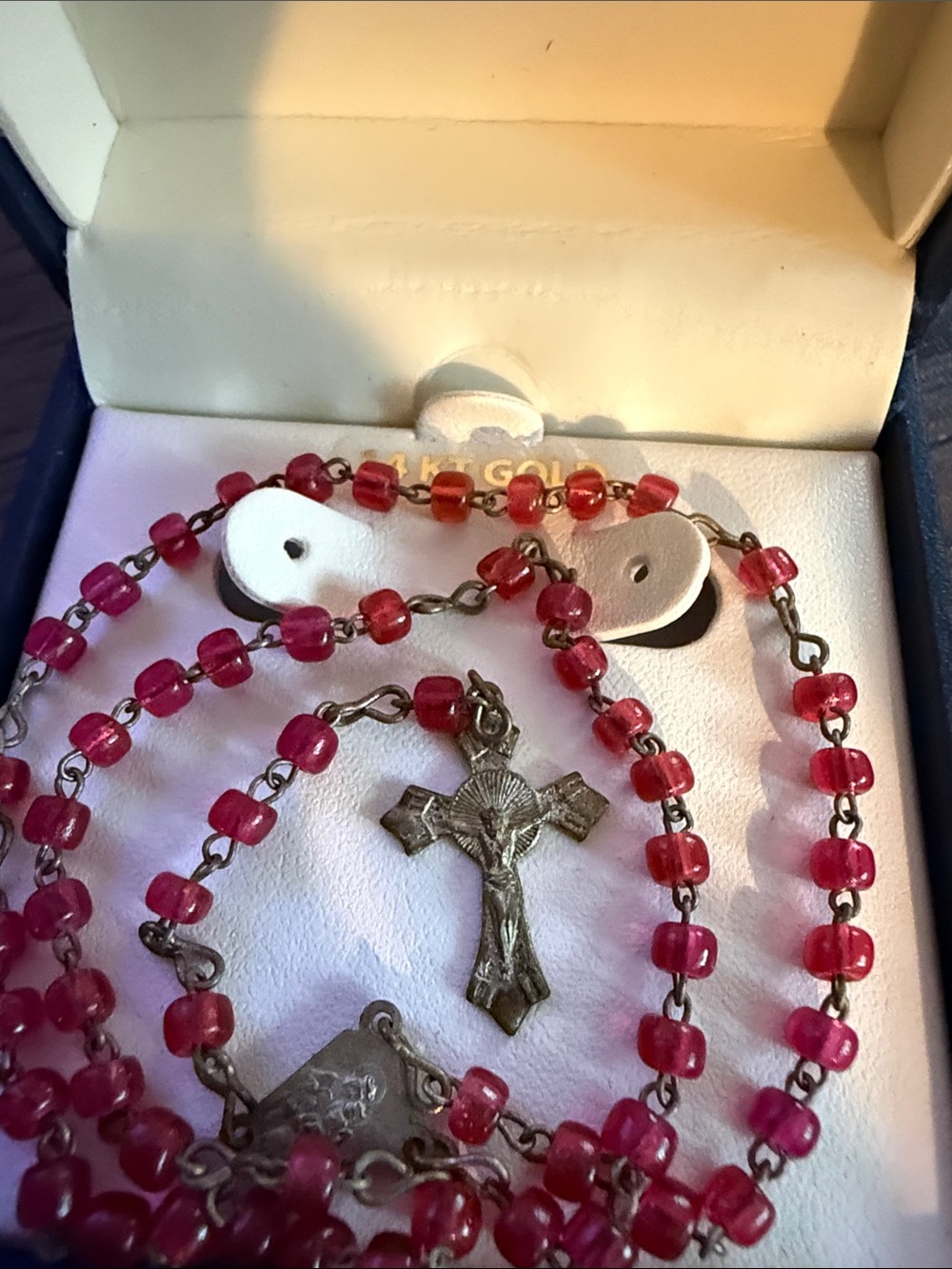 Pink child Rosary Necklace Italy Pink Beads Crucifix